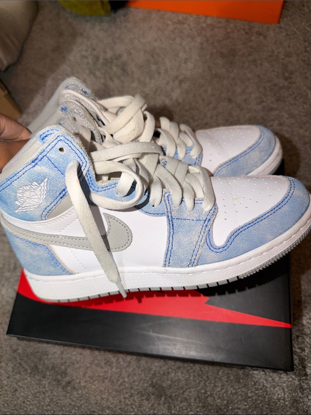 Jordan Kids High-Top Sneakers — Light Blue and White